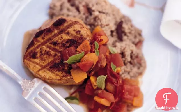 Glazed Grilled Tuna with Sweet Bell Pepper Ragout