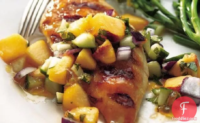 Grilled Chicken Breasts with Cucumber-Peach Salsa