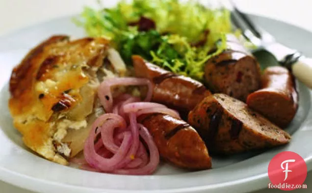 Grilled Sausages with Pickled Onions