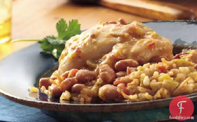 Slow-Cooker Chipotle Chicken and Pintos with Spanish Rice