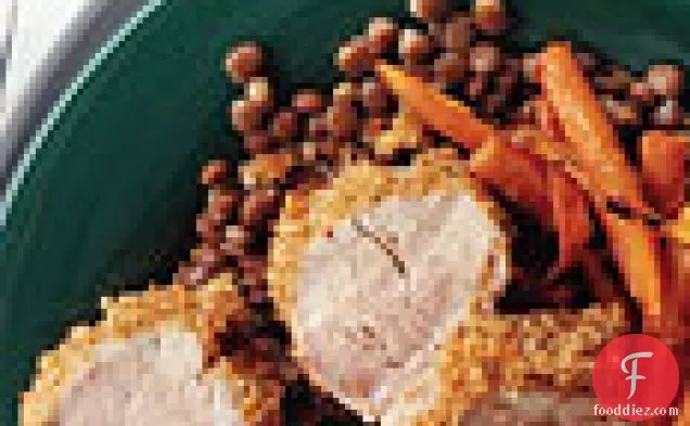 Mustard-Crusted Pork with Carrots and Lentils
