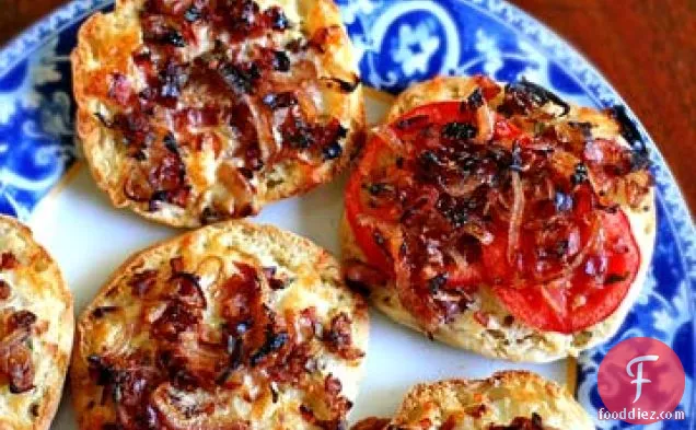 Caramelized Onion English Muffin Pizzas