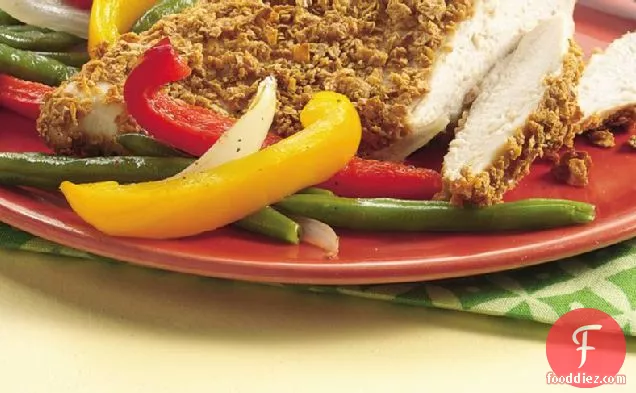 काजुन ओवन-तला हुआ चिकन और भुना हुआ सब्जियां