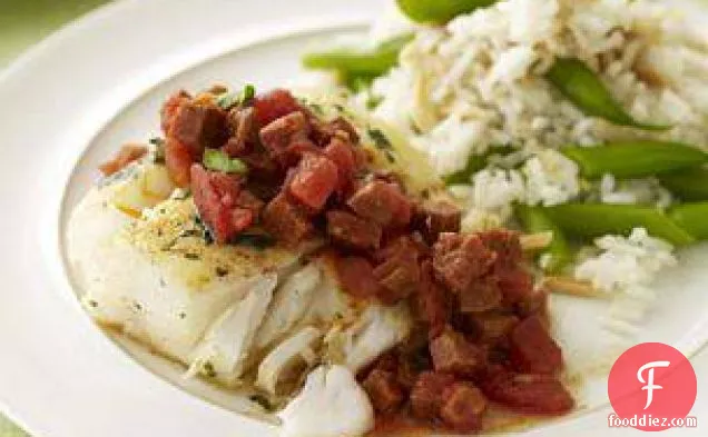 Cod With Chorizo And Almond-green Bean Rice