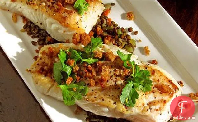 Pan-roasted Halibut With Herbed Lentils And Breadcrumbs