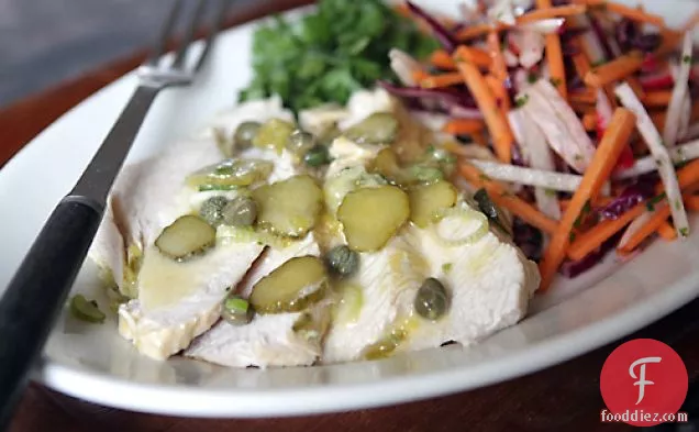 Poached Turkey Breast Salad With Lemon, Capers, Mustard, Cornic