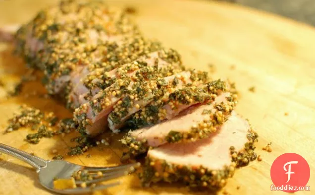 Apricot Glazed Pork Tenderloin With An Herb And Mustard Seed Crust
