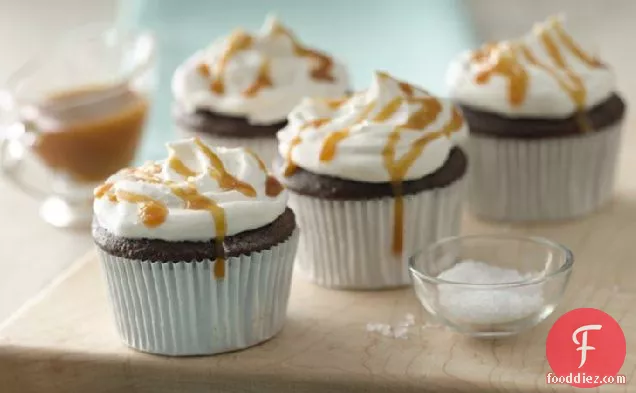 Salted Caramel-Topped Chocolate Cupcakes