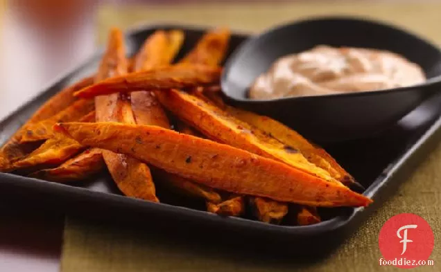 Sweet Potato Oven Fries with Spicy Sour Cream