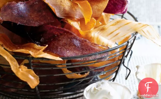 Sweet Potato And Yam Chips With Hot Mustard Dipping Sauce