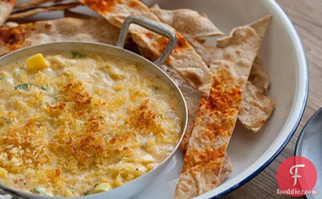 Artichoke And Roasted Garlic Dip With Baked Flatbread Sticks
