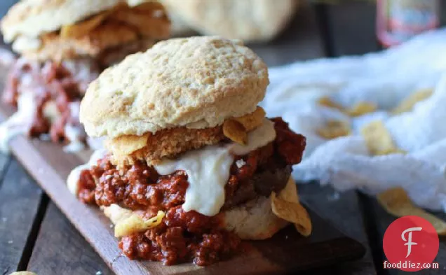 The Ultimate Chili Cheese Sauce Biscuit Burger