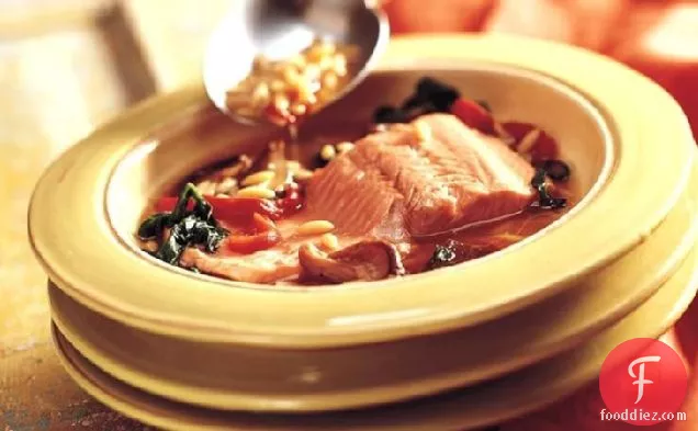 Poached Salmon in Orzo Broth (Cooking for 2)