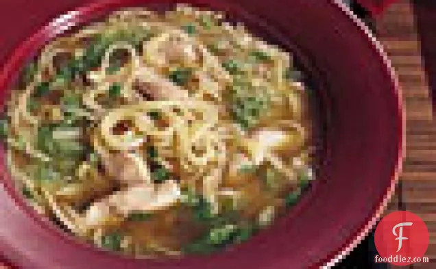 तिल और हरे प्याज के साथ चीनी चिकन नूडल सूप
