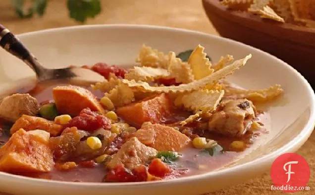 Slow-Cooker Southwest Chicken Soup with Baked Tortilla Strips