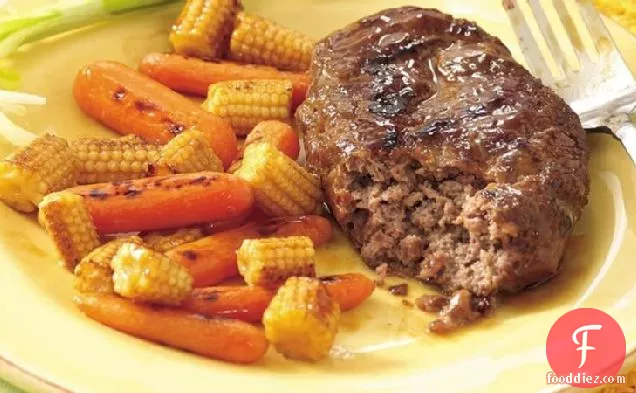 ग्रिल्ड टेरीयाकी मीट लोफ और वेजिटेबल पैकेट