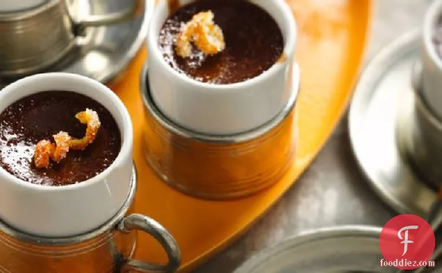 Chocolate Yogurt Pots de Creme with Candied Orange Peel