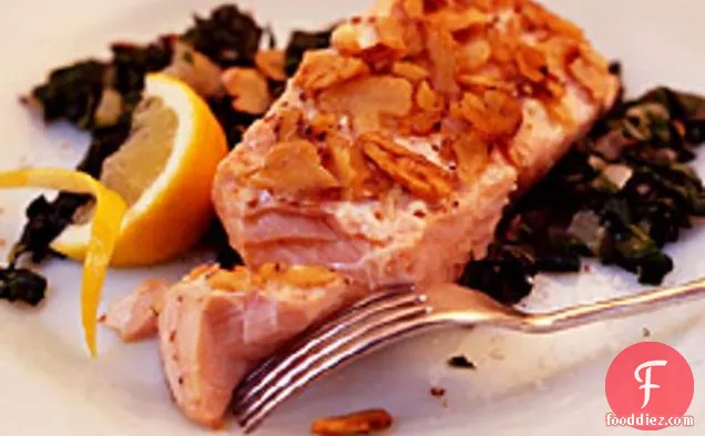 Nut-crusted Salmon With Garlicky Greens And Walnuts