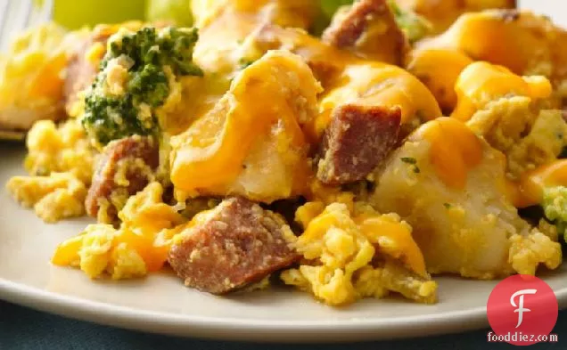 Broccoli, Potato and Chorizo Scramble