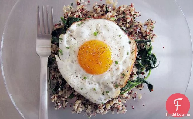Garlic + Chive Quinoa With Pea Tendrils And A Fried Egg