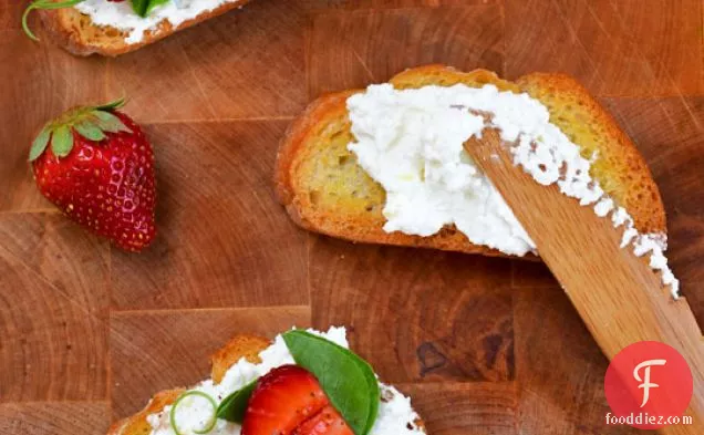 Crostini With Pea Shoots And Strawberries