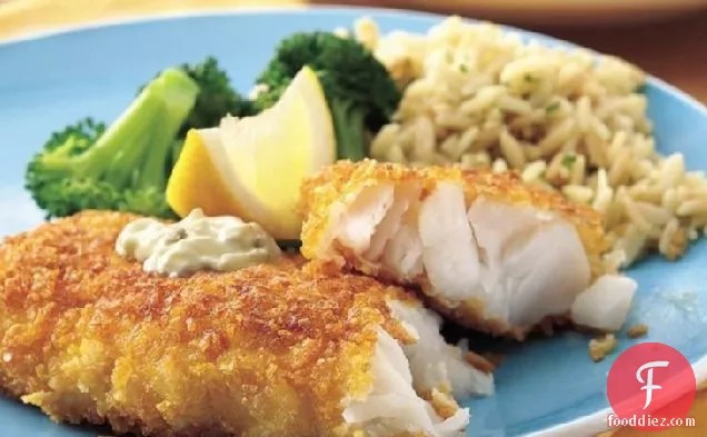 Corn Flake-Crusted Fish Fillets with Dilled Tartar Sauce