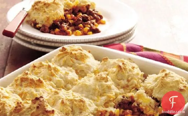 Taco Beef Bake with Cheddar Biscuit Topping
