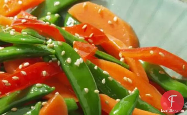 Sesame Snap Peas With Carrots And Peppers Recipe