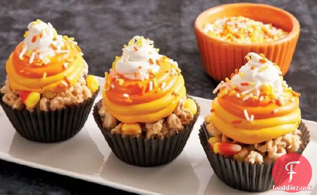 Candy Corn Cereal Treat Cupcakes