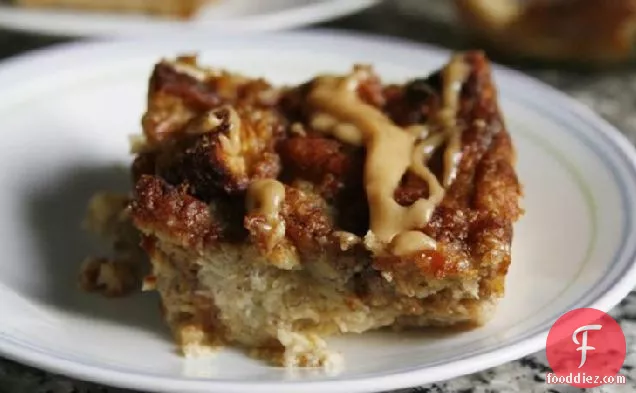 Banana Bread Pudding with Peanut Butter Drizzle