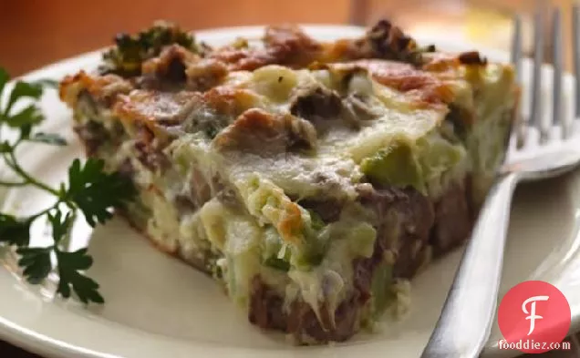 Impossibly Easy Beef, Broccoli and Mushroom Pie