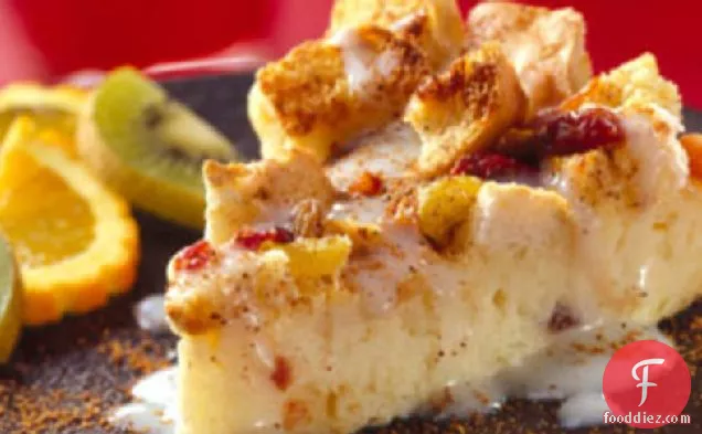 Fruited Bread Pudding with Eggnog Sauce