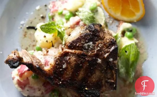 Grilled Lamb T-bones With Smashed Potatoes And Peas