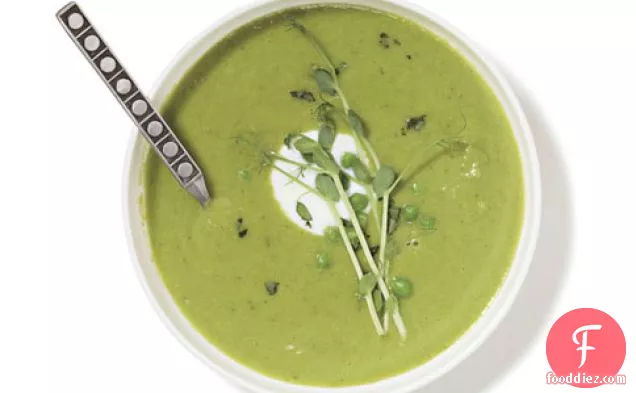 Green Pea Soup With Tarragon And Pea Sprouts