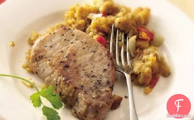 Slow-Cooker Pork Chops with Cheesy Corn Bread Stuffing