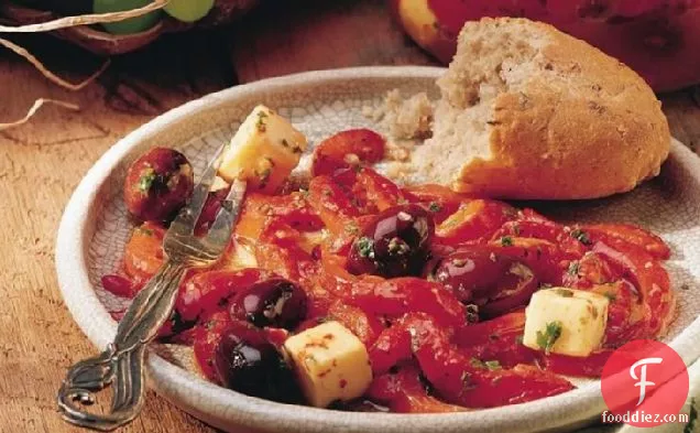 Marinated Roasted Peppers, Olives and Cheese