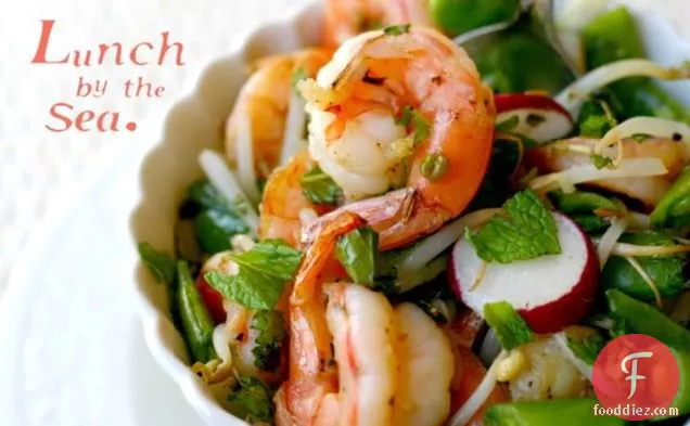 Warm Honey-lime Shrimp Salad With Sprouts & Snap Peas