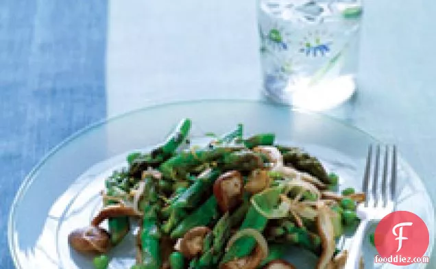 Asparagus With Shiitakes, Shallots, And Peas