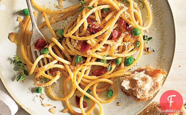Bucatini with Green Peas and Pancetta