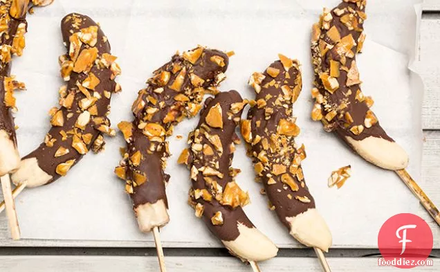 Frozen Chocolate-Dipped Bananas with Peanut Brittle