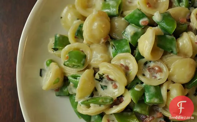 Pasta With Prosciutto, Snap Peas, Mint And Cream