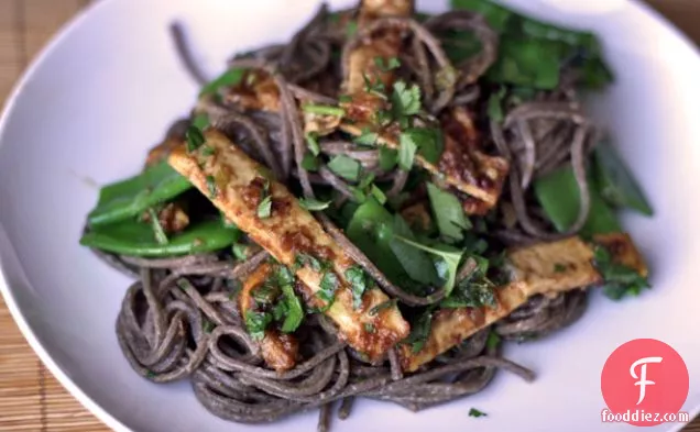 Dinner Tonight: Almond Tofu with Buckwheat Noodles and Snow Peas