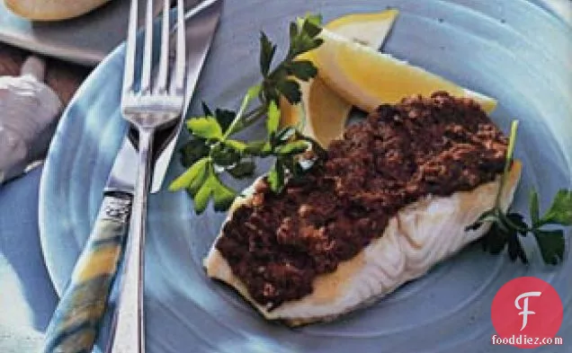 Sea Bass with Red Pepper and Olive Tapenade