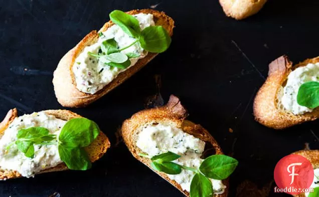 Ramped Up Crostini With Ricotta And Pea Shoots