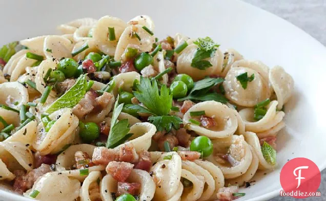 Orecchiette with Pancetta, Peas and Fresh Herbs