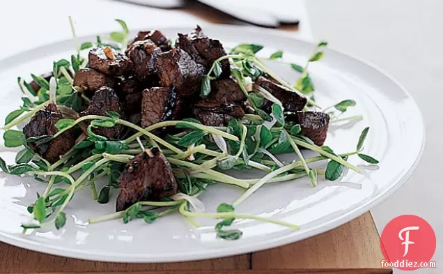 Shaking Beef with Pea Shoot Salad