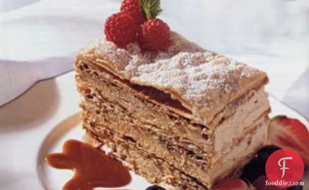 Caramel Mousse Napoleon with Caramel Sauce and Berries