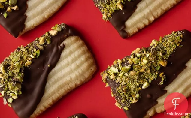 Chocolate-Dipped Spritz Washboards with Pistachios