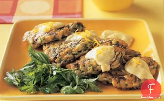 Crab Fritters with Herb Salad and Meyer Lemon Aïoli