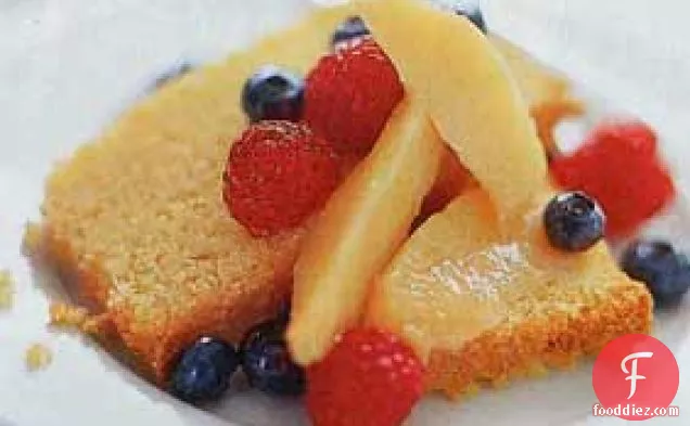 Almond Cornmeal Cake with Peach and Berry Compote